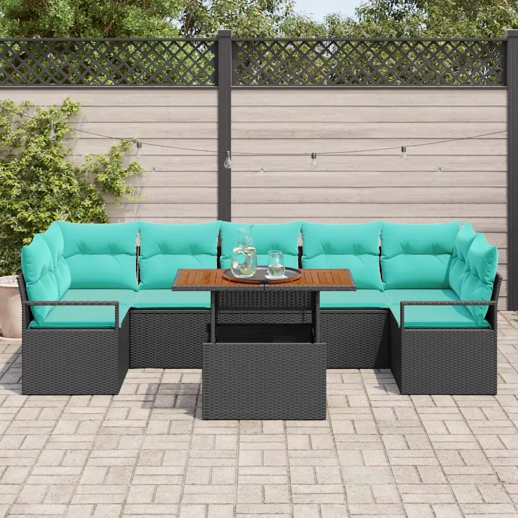 Set Divano da Giardino con cuscino 8 pcs Nero e Verde acqua 3349682
