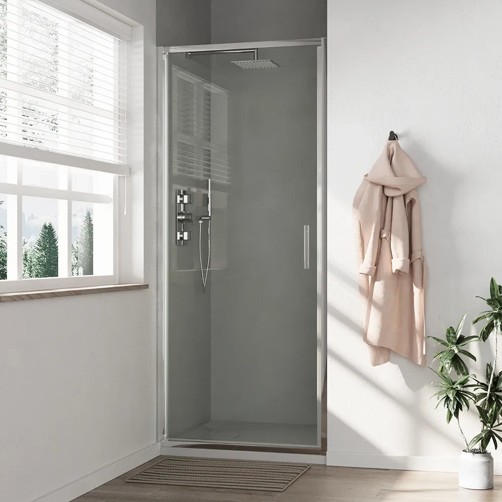 Porta doccia 80cm con apertura a battente profili slim cromati vetro 6mm anticalcare trasparente h190 | Portofino