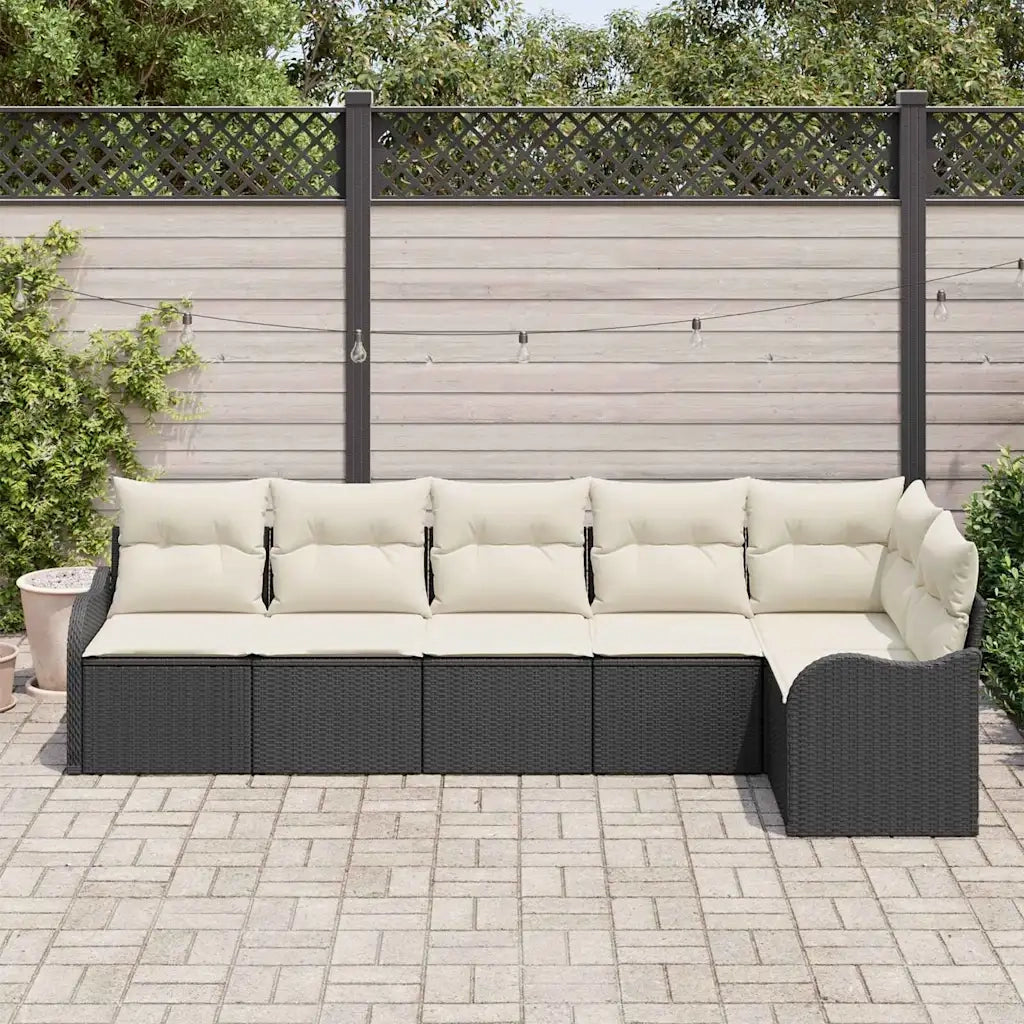 Set Divano da Giardino con cuscino 6 pcs Nero Poly Rattan