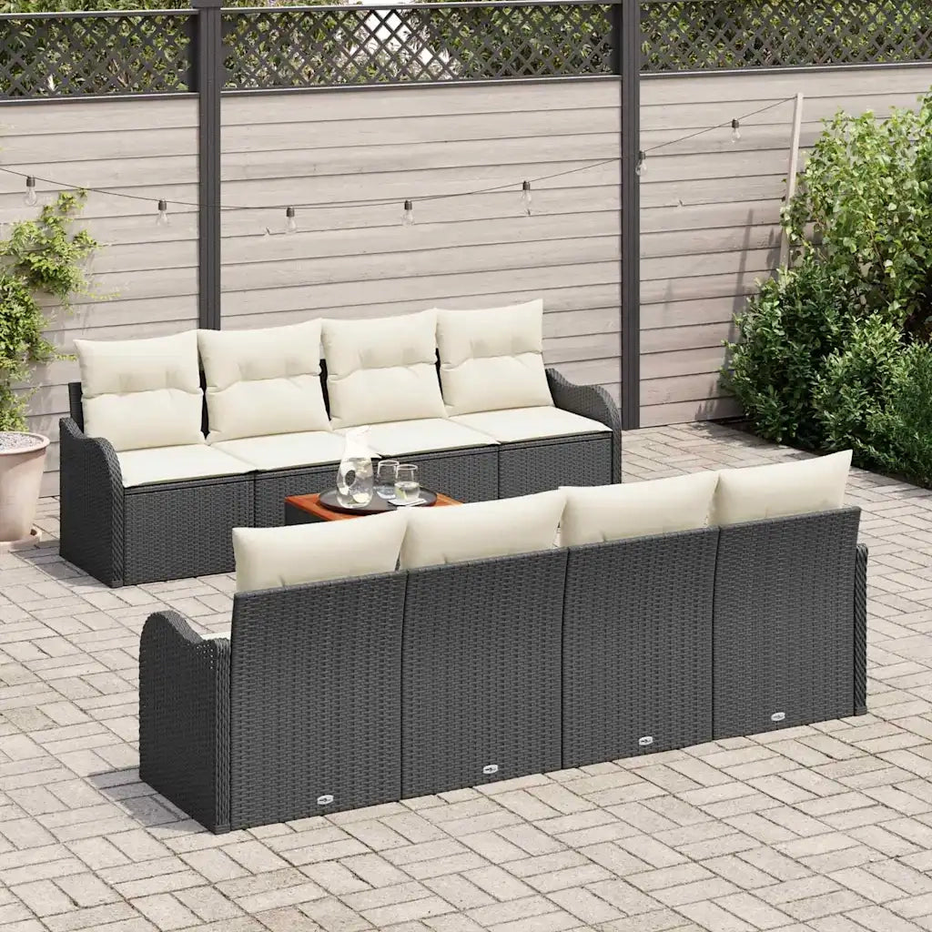 Set Divano da Giardino con cuscino 9 pcs Nero polyrattan 3347425