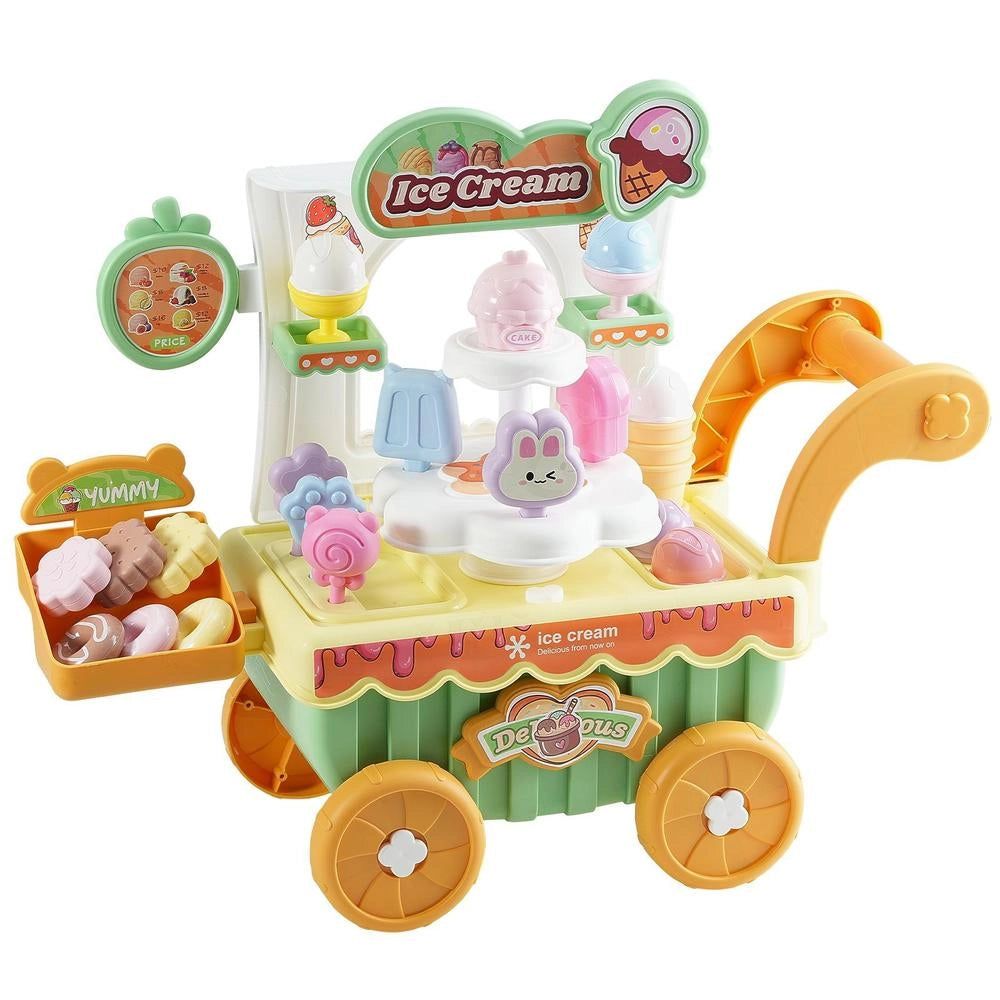 Carretto Gelati Bambini 27 Pezzi Negozio Finzione Carrello Soldi Finti Suoni Luci Verde