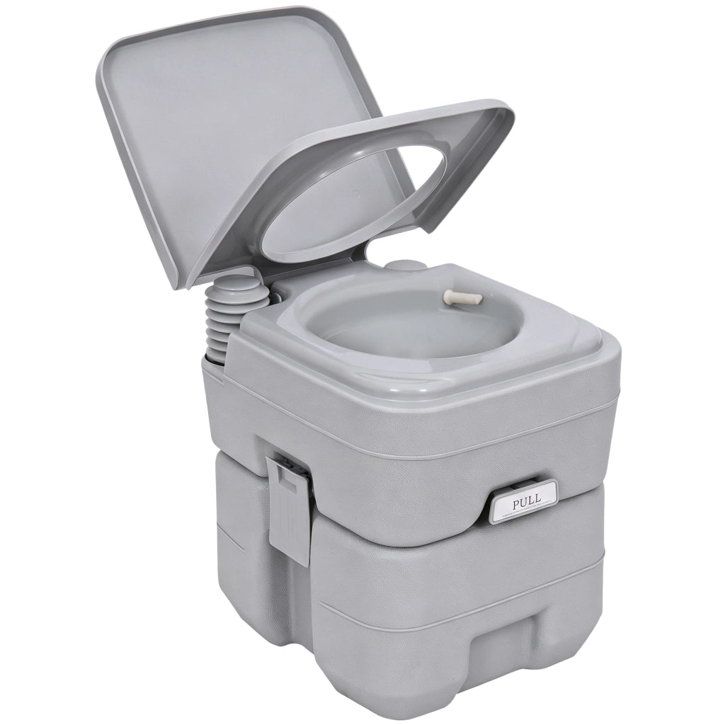 WC Portatile da Campeggio 20 L in Plastica Grigio, Bagno Chimico con Doppio Serbatoio 35,5 x 41 x 42,5 cm per Camper e Giardino