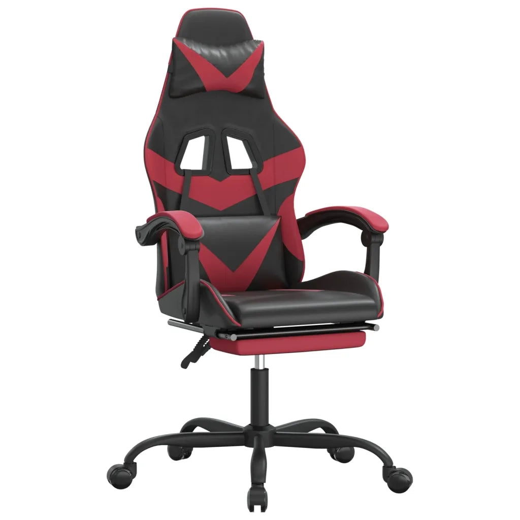 Sedia da Gaming con Poggiapiedi Nero e Rosso Vino in Similpelle 3143861