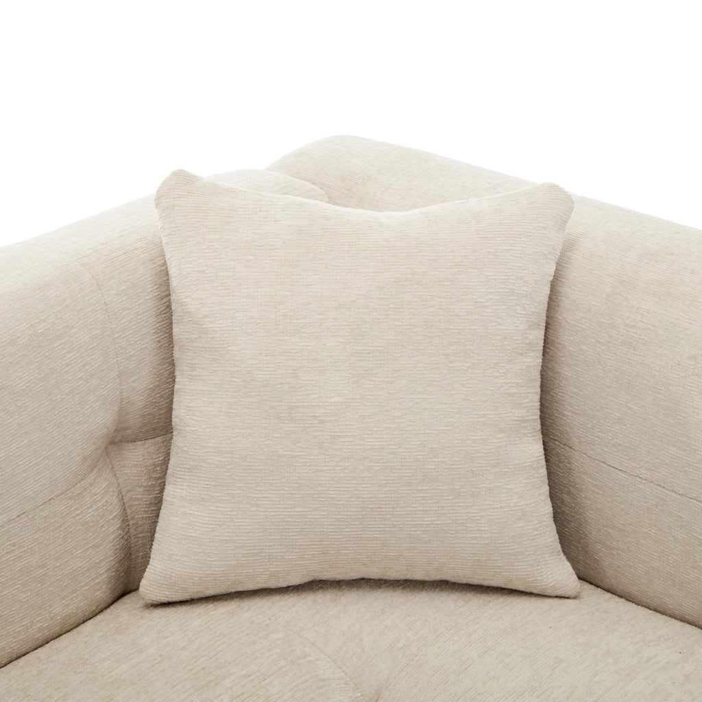 Divano modulare 3 posti in ciniglia beige con pouf contenitore e 2 cuscini HOMVRA