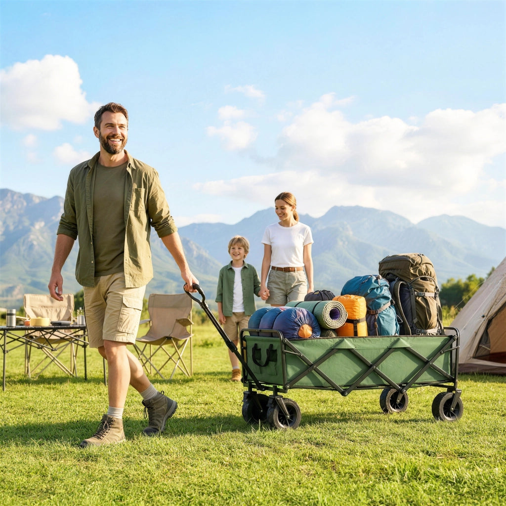 Carrello Giardino Pieghevole 130L ¨C Minimal ¨C Verde con Ruote e Freni