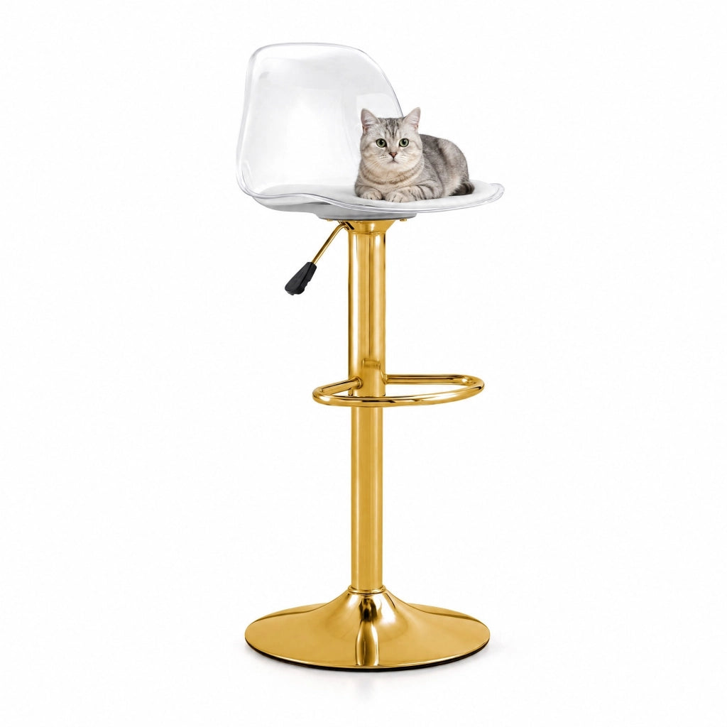Set 2 sgabelli da bar regolabili 82-104 cm con schienale trasparente e base oro