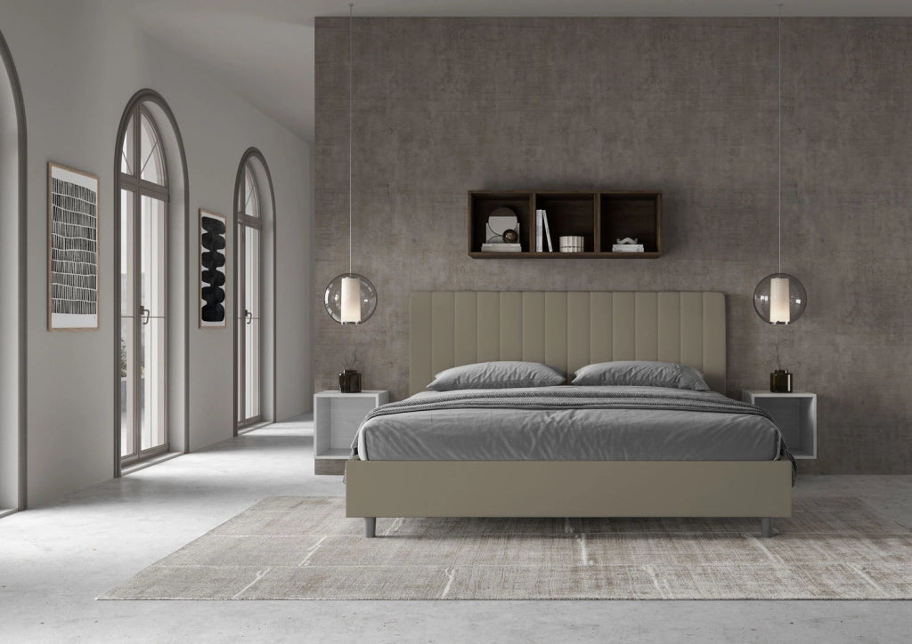 BS COM Letto matrimoniale king size senza rete imbottito 190x200 similpelle cappuccino