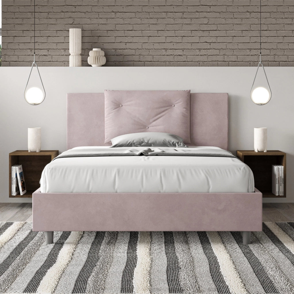 BS COM Letto una piazza e mezza senza rete imbottito 130x190 microfibra glicine