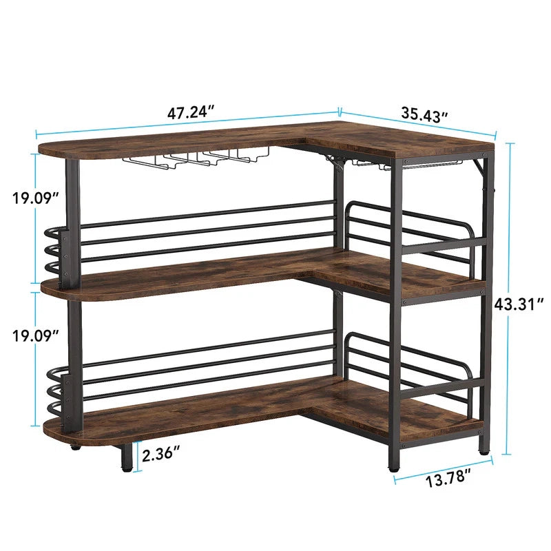 TAVOLO BAR L 120x90 cm Acciaio e Legno Nero e Marrone Rustico