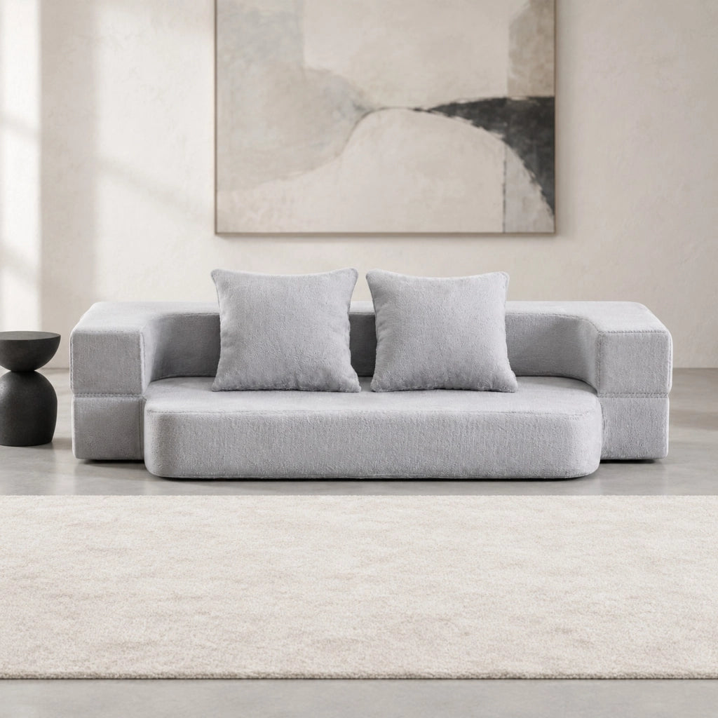 Divano letto 190x102x42 cm in schiuma grigio chiaro, trasformabile,