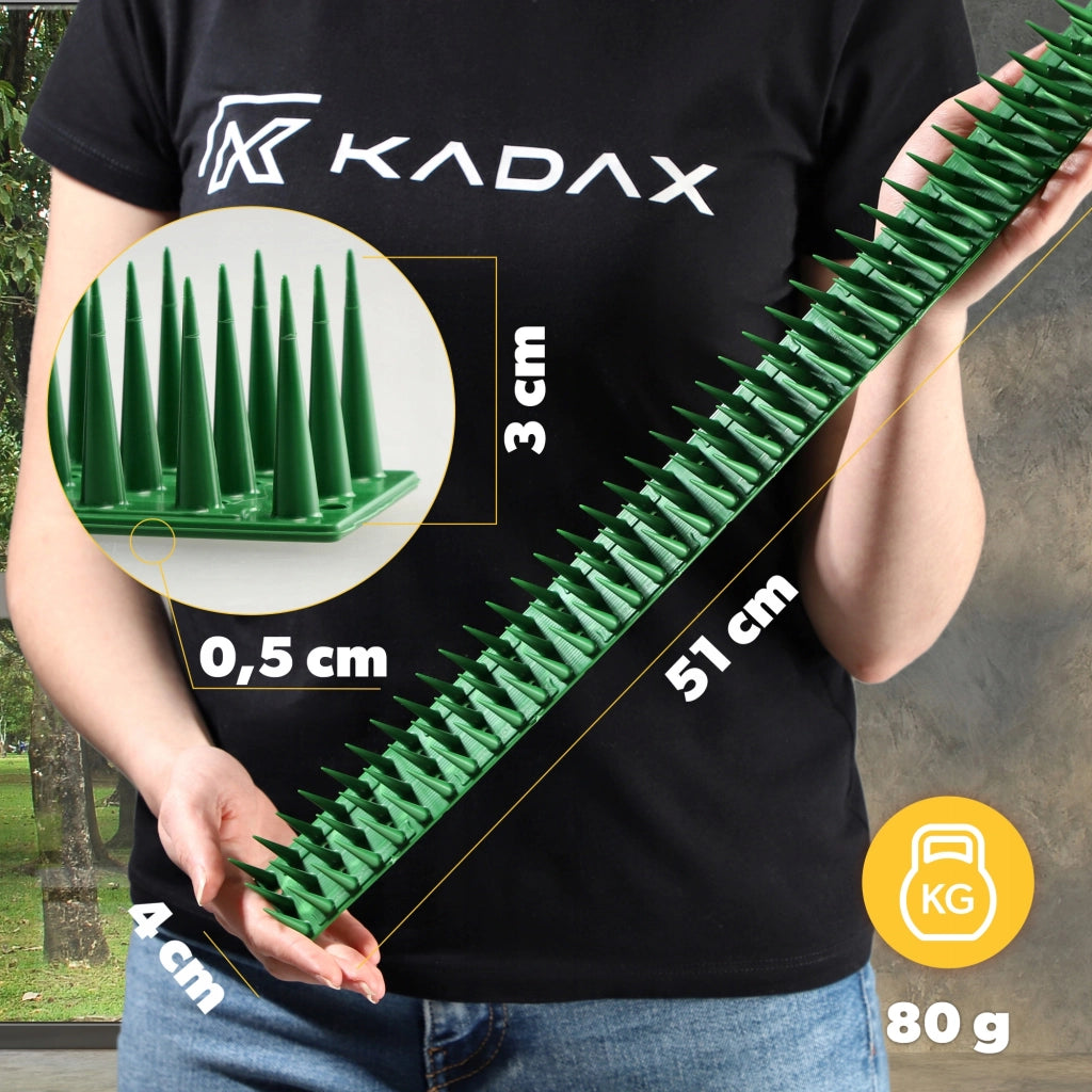 Punte anti-piccioni KADAX, 51 cm, in plastica densa e resistente, 48 pezzi