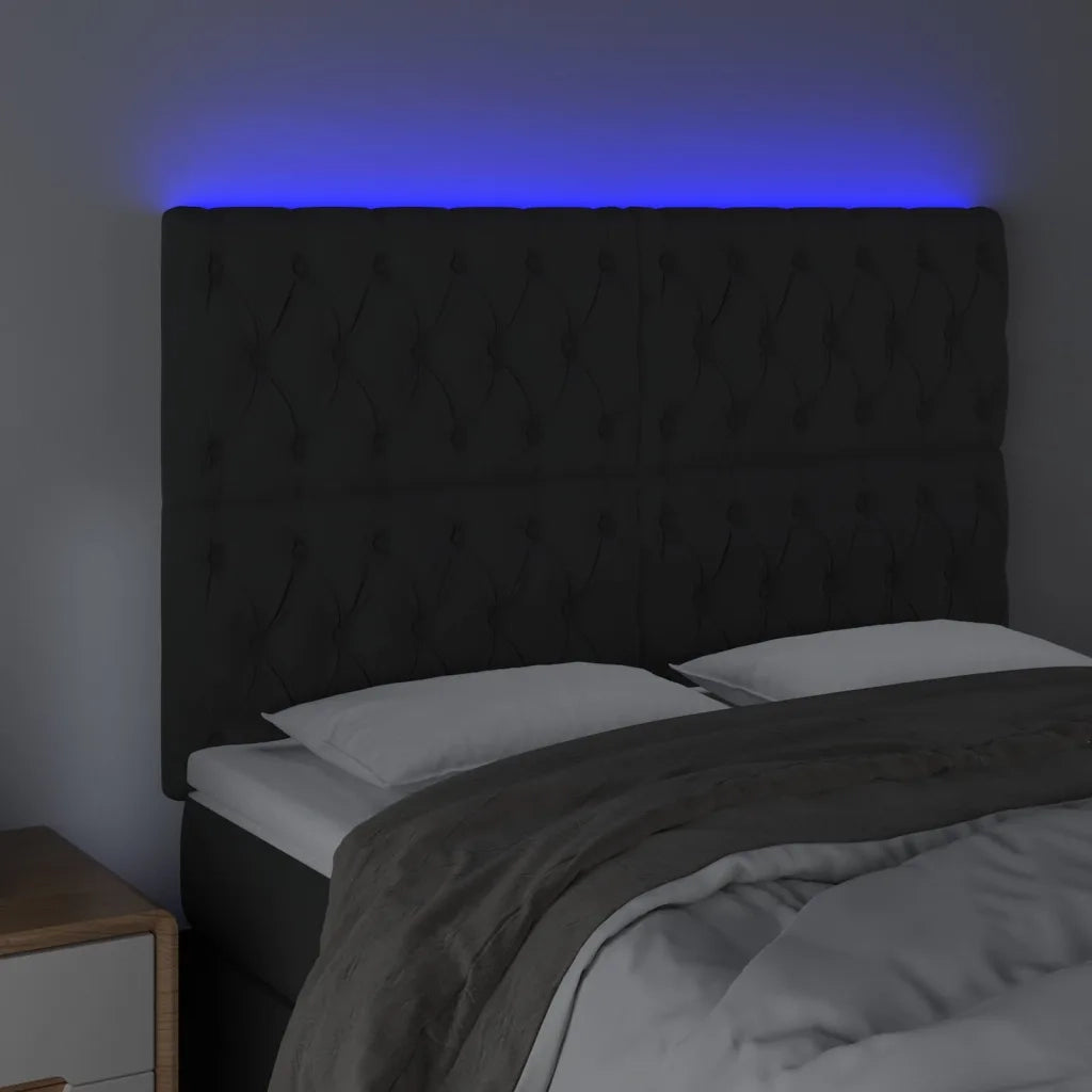 Testiera | Testata a LED Nera 144x7x118/128 cm in Velluto