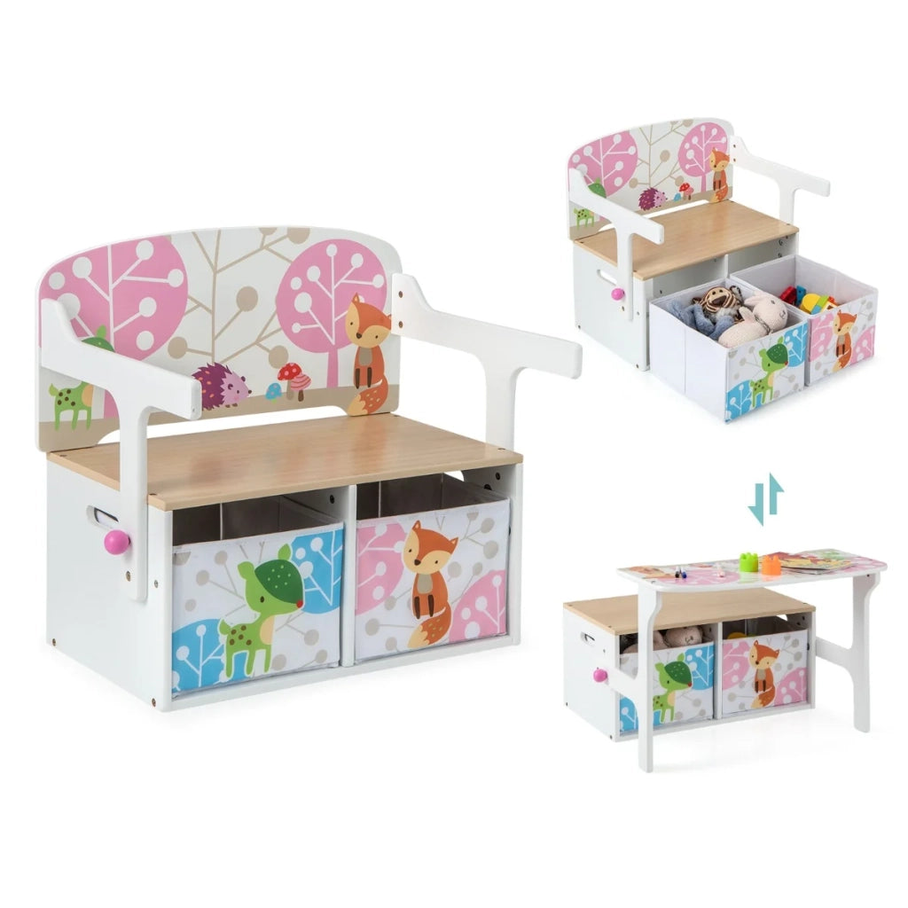 Panca per attività convertibile 68 x 60 x 43,5 cm 3 in 1 con grande capacità di contenimento stile moderno in MDF bianco 20_0011188