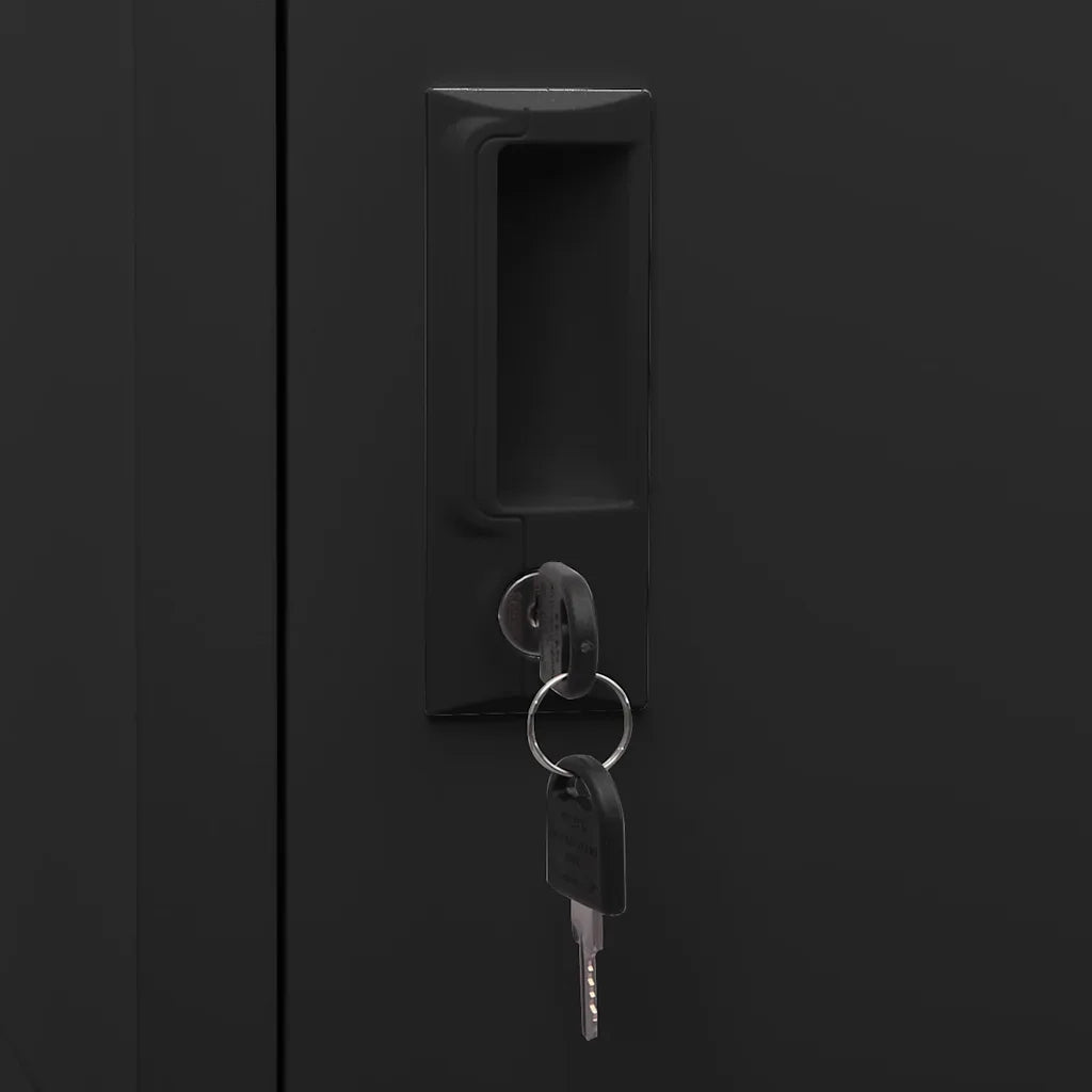 Armadio a schedario moderno 38 x 45 x 180 cm con ante con serratura in acciaio nero 02_0046997