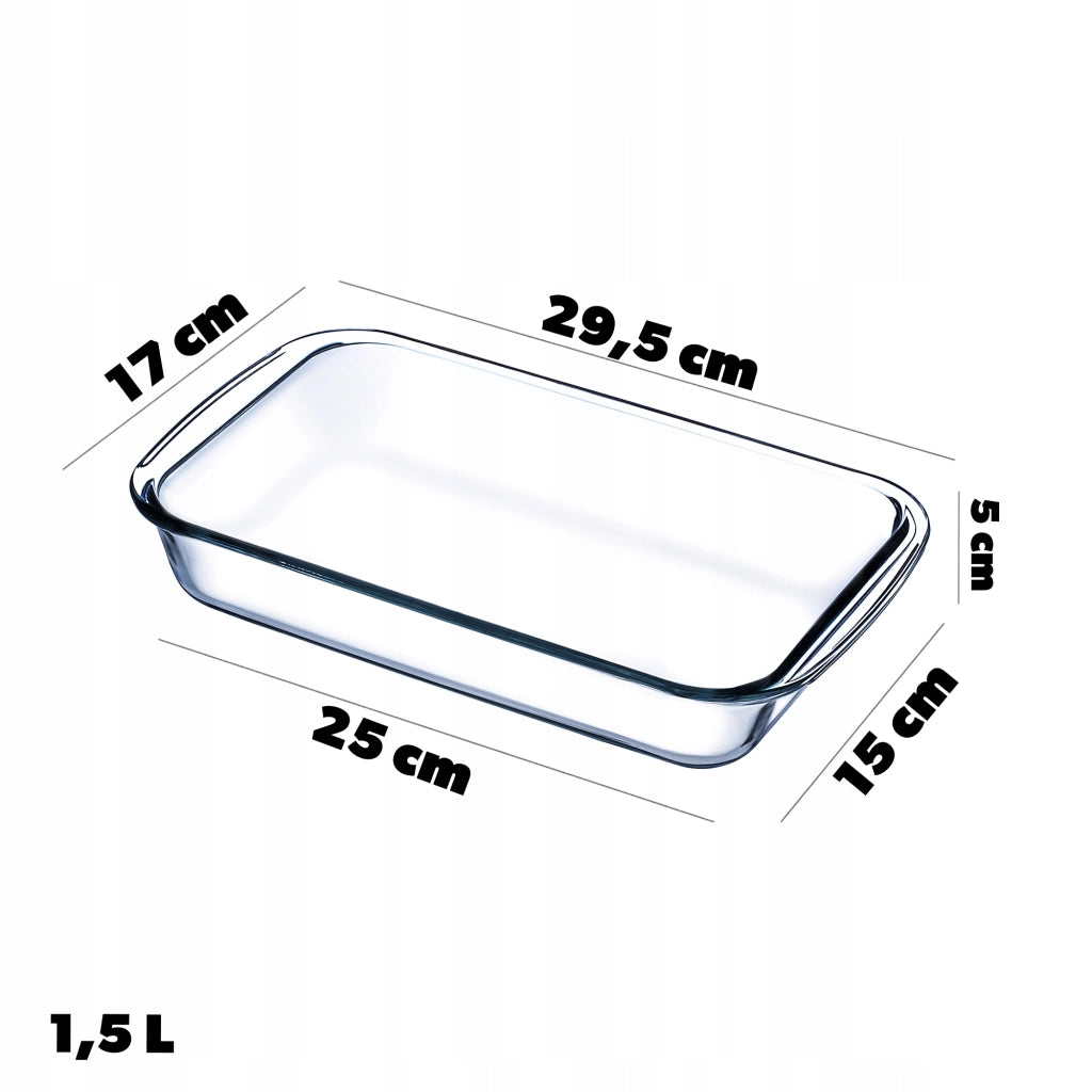 Casseruola rettangolare in vetro KADAX da 1,5 litri, adatta al forno.