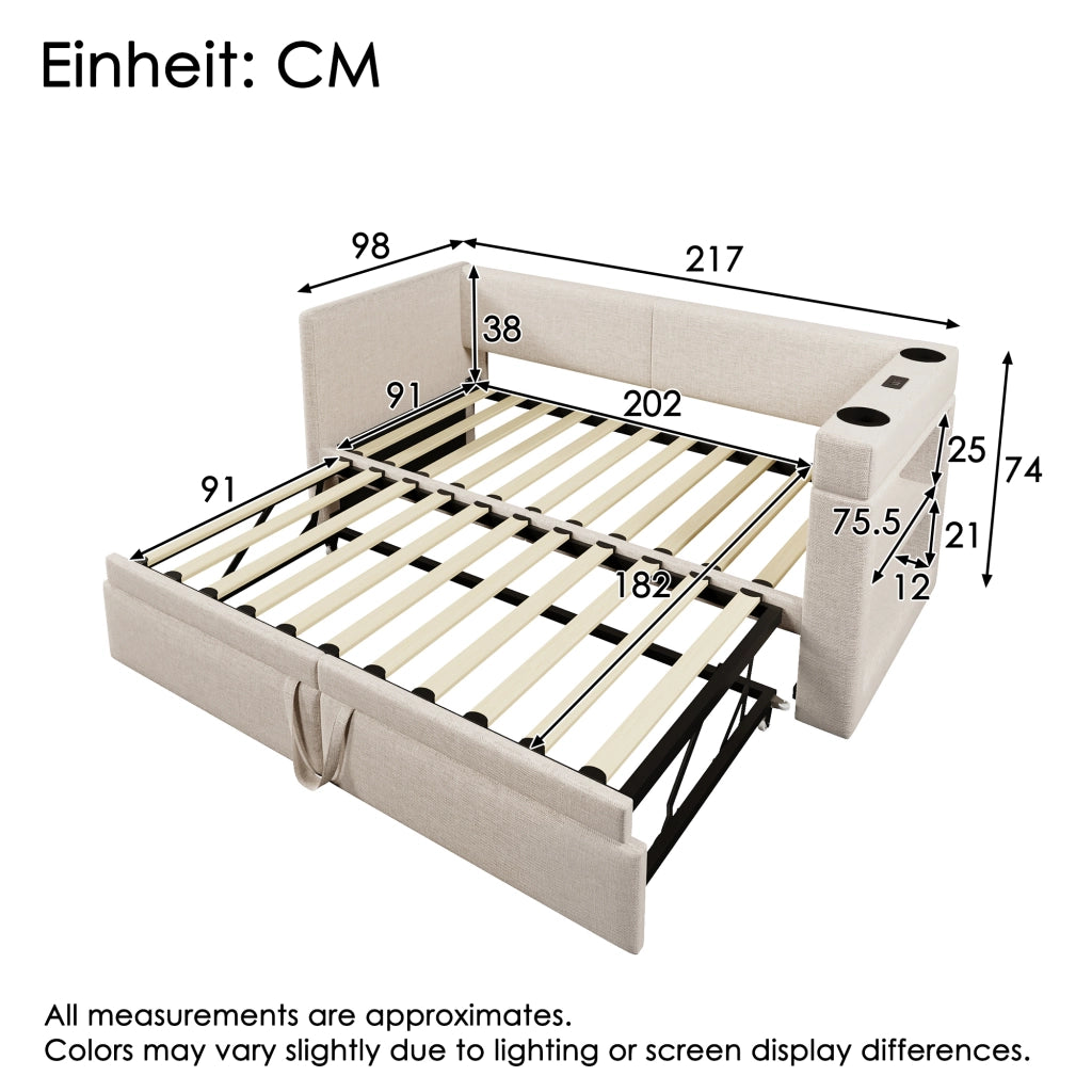Daybett con letto estraibile cotone lino 90x200 cm