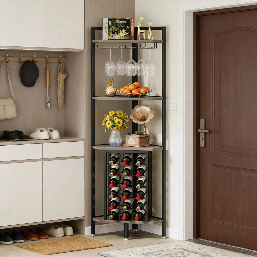 PORTABOTTIGLIE Angolare 3 ripiani grigio MDF e metallo