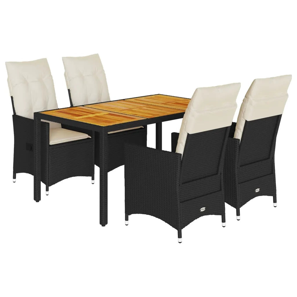 Set da Pranzo da Giardino 5 pz Nero con Cuscini in Polyrattan