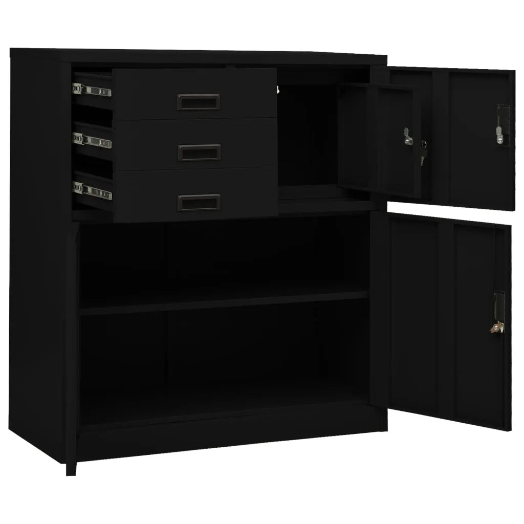 Armadio da ufficio in acciaio nero 90 x 40 x 102 cm con ripiano regolabile e pratici cassetti in stile contemporaneo 02_0046905