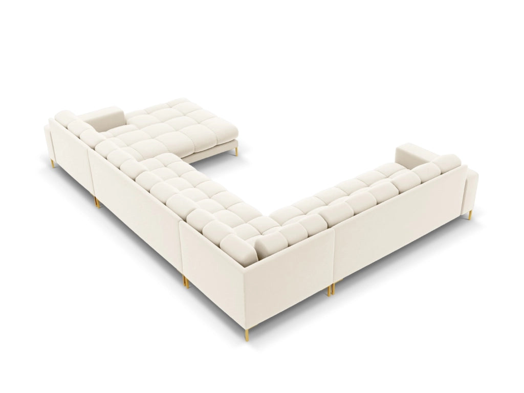Cosmopolitan Design - Divano panoramico sinistro "Bali" 7 posti in velluto beige chiaro 