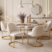 Set di 6 sedie da pranzo in chenille beige e oro