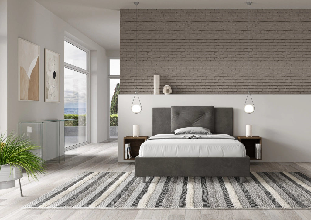 BS COM Letto una piazza e mezza contenitore imbottito 130x210 microfibra grigio