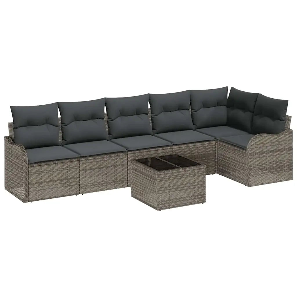Set Divano da Giardino con cuscino 7 pcs Nero Poly Rattan