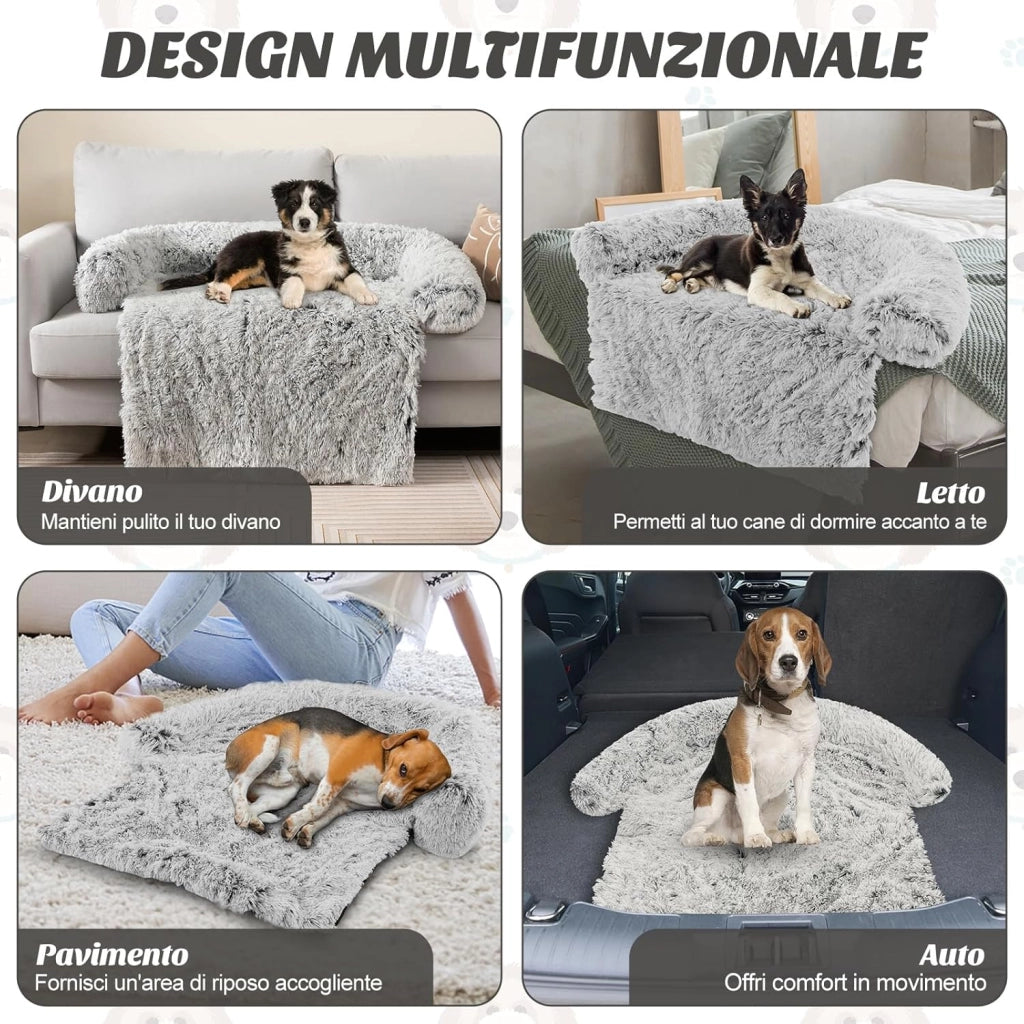 Cuccia per Cani in Peluche, Tappettini da Letto per Cani con Fondo Antiscivolo, Copertura Rimovibile e Lavabile, Cuscino Morbido (M, bianco)