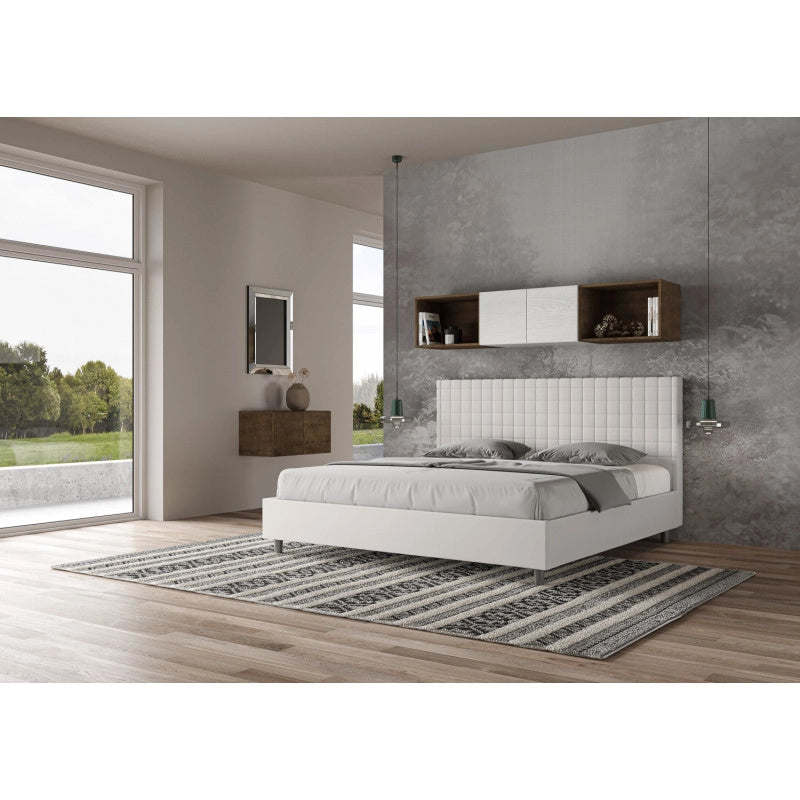 Letto imbottito Matrimoniale 190x190 cm Sunny - Bianco,Similpelle,Con rete