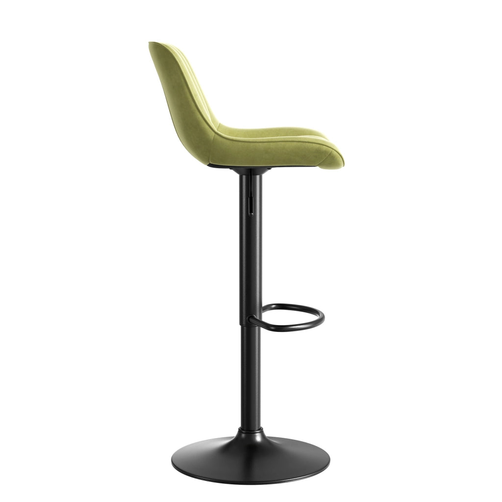 Sgabello da Bar Girevole con Altezza Regolabile e Schienale Ergonomico, in Velluto e Metallo, Verde