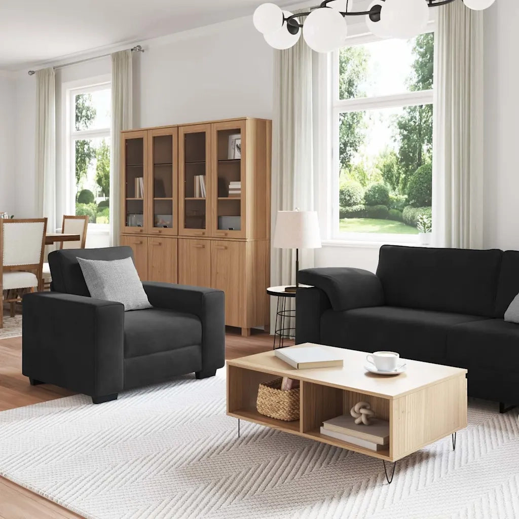Set di Divani 3 pz con Cuscini Nero in Velluto 3324672