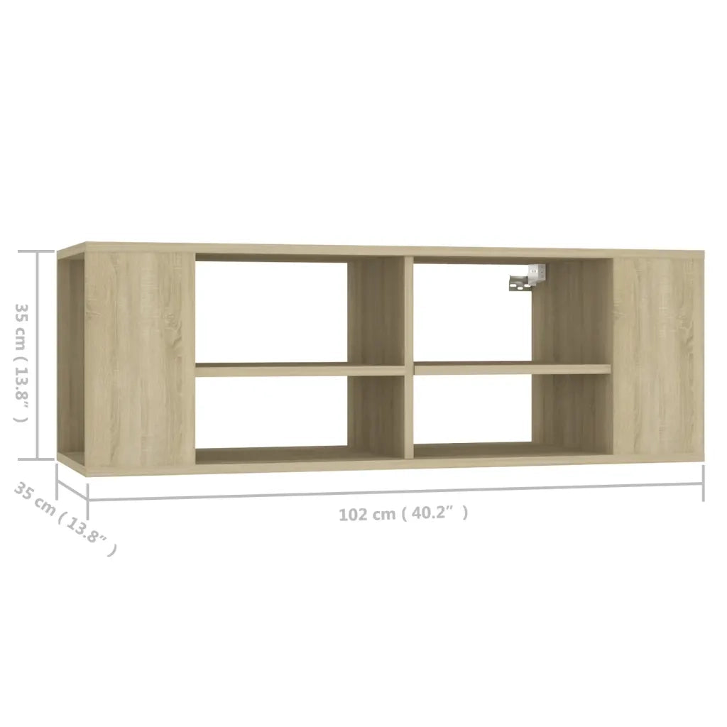 Mobile TV moderno a parete con ripiani regolabili 102 x 35 x 35 cm realizzato in legno composito di rovere Sonoma 02_0047864