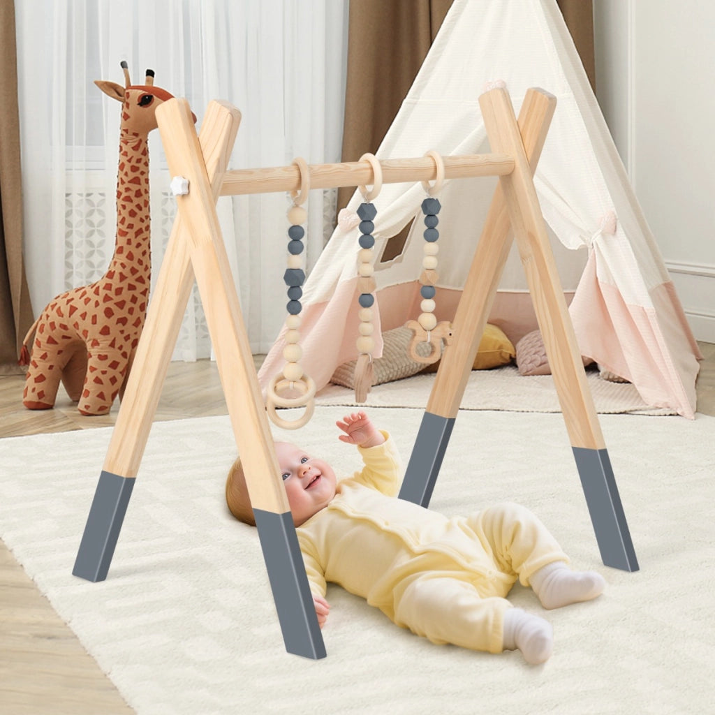 Palestrina con giocattoli pieghevole per bambini + 3 mesi, Centro di attivit¨¤ di legno 60x44x60cm Grigio