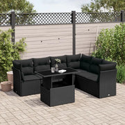 Set Divani da Giardino con Cuscini 7pz Nero Polyrattan