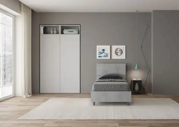 Letto singolo con rete 80x190 testata inclinata cemento Demas