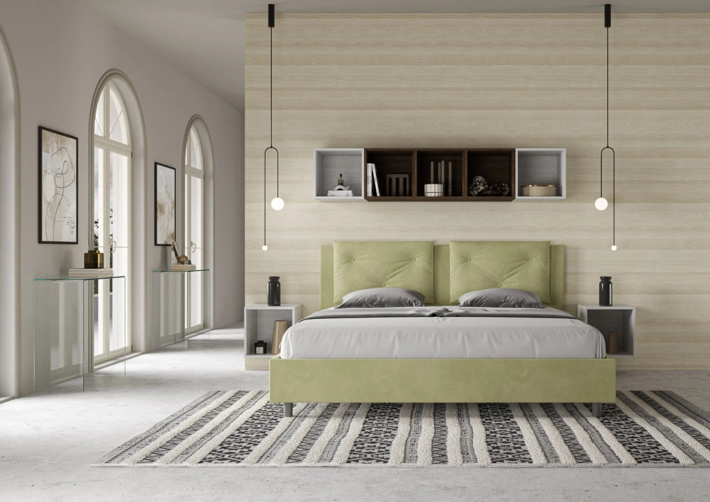 BS COM Letto senza rete imbottito 180x210 microfibra tè verde