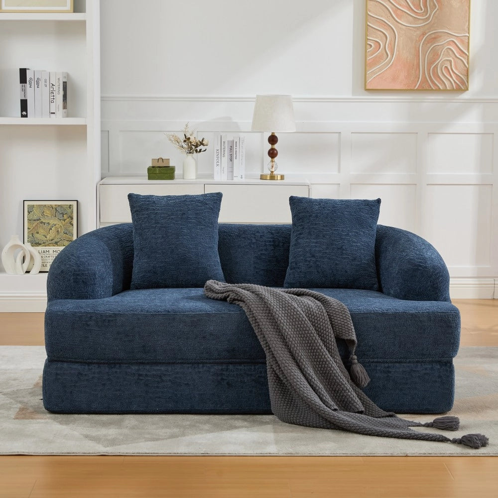 Divano letto 2 posti ¨C Minimal ¨C Chenille blu, con due cuscini