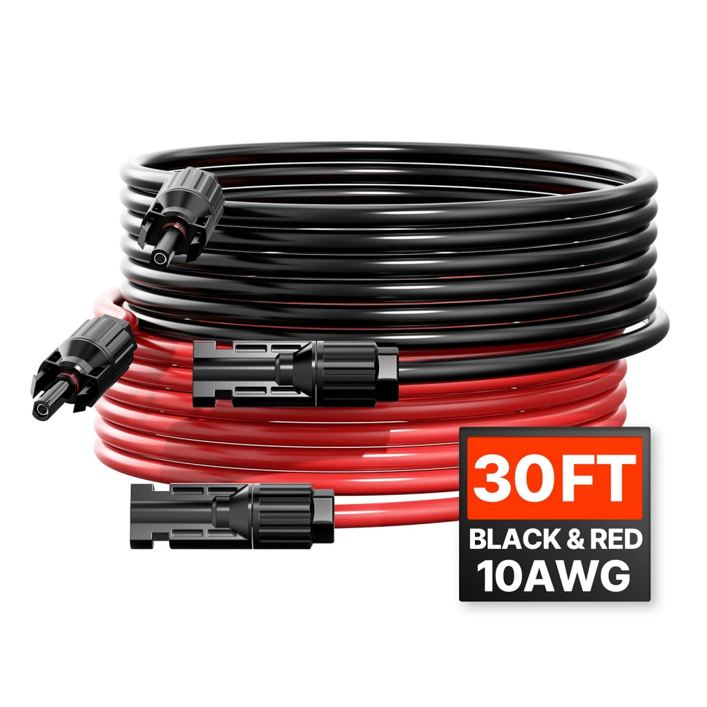 2 Pezzi Cavo di Prolunga per Pannello Solare 9,14 m 10 AWG 6mm² Rosso e Nero Impermeabile IP67 Resistente per Impianto Fotovoltaico