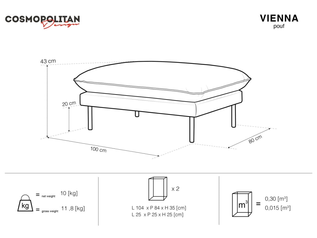 Cosmopolitan Design - Pouf "Vienna" in velluto nero 