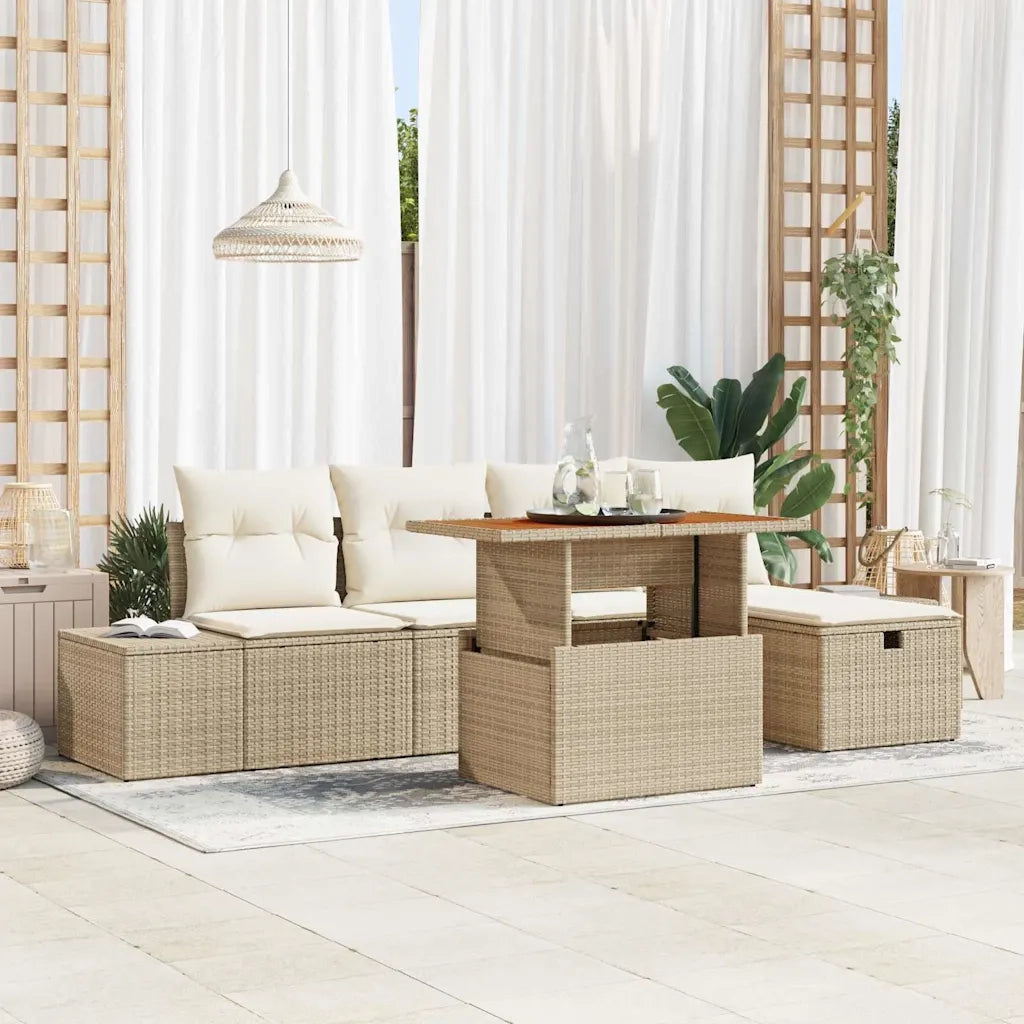 Set Divano da Giardino con cuscino 6 pcs Beige polyrattan 3360047