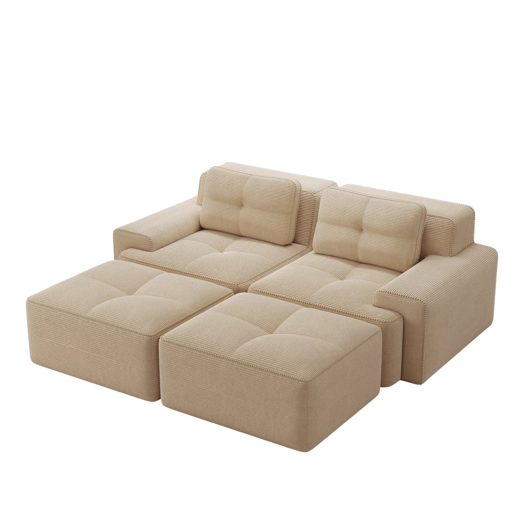 Divano Modulare a U con Ottoman ¨C MINIMAL ¨C Velluto a Coste, Beige, 2 Posti