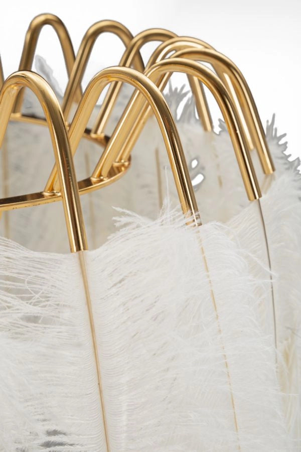 Lampada da Terra Feather Stand Ø46x147 cm in Ferro e Plastica Oro e Bianco