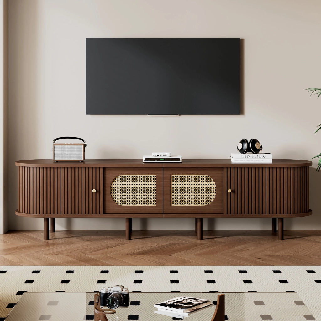 Mobile TV noce 180 cm con ante in rattan