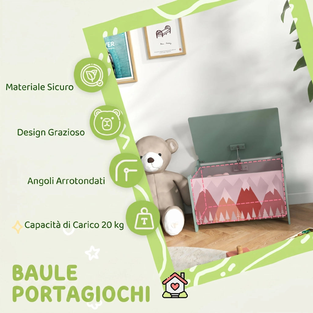 Contenitore Portagiochi con Coperchio ¨C Minimal ¨C Verde MDF 60x37x39