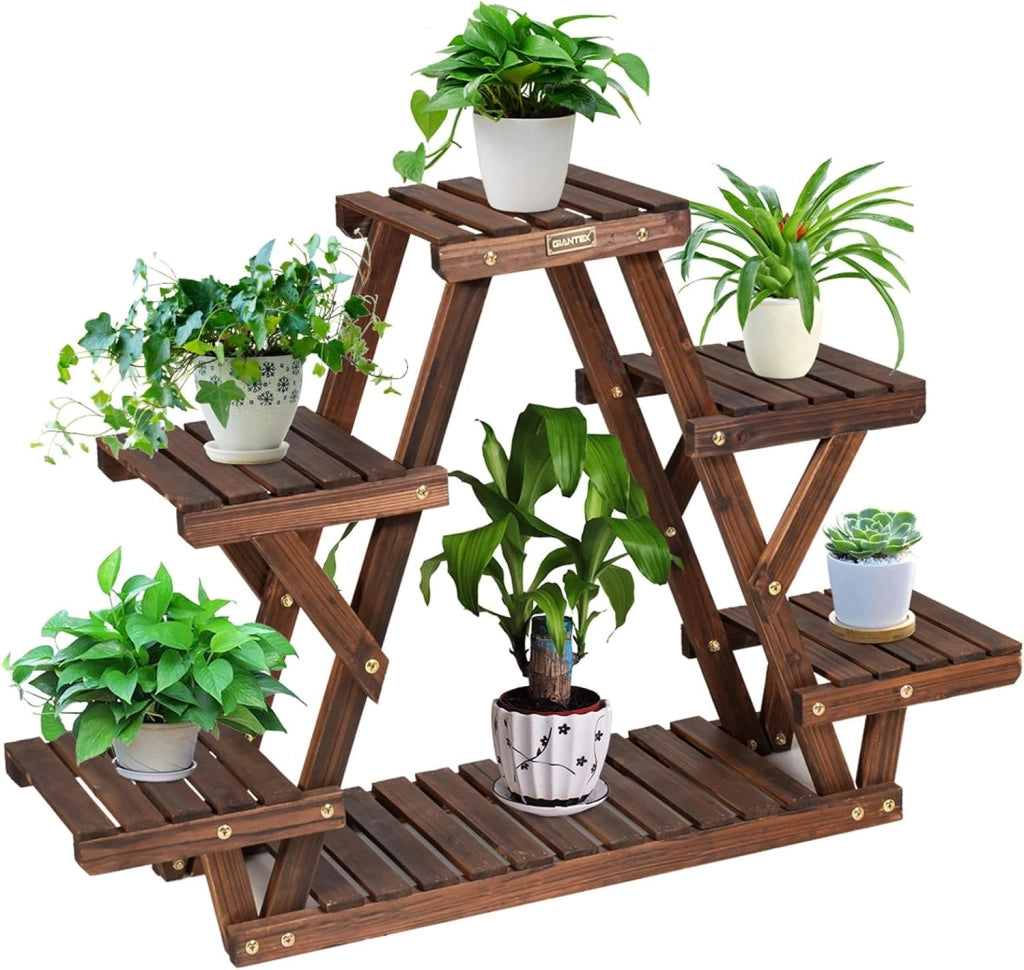 Porta Piante da Interno ed Esterno a 6 Livelli, Scaffale per Piante e Fiori a Scala in Legno, Porta Vasi da Balcone, Giardino e Salotto, 99 x 25 x 64,5 cm