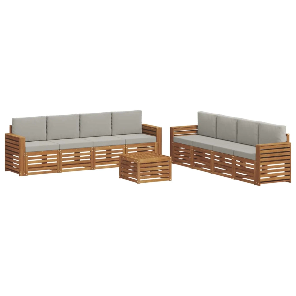 Set di divani da esterno 9 pz Naturale e Grigio Chiaro 3374576