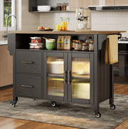 CARRELLO CUCINA 139x40x94 cm Nero MDF con LED e ruote