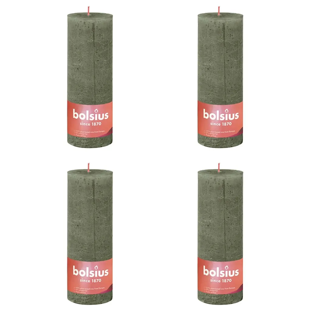 Bolsius Candele Rustiche a Colonna 4 pz 130x68 mm Verde Oliva 440851