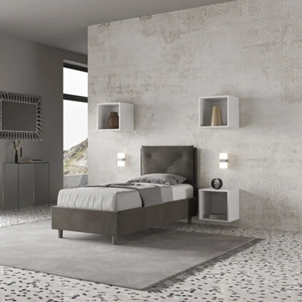 Letto singolo con rete imbottito 80x190 microfibra grigio Appia