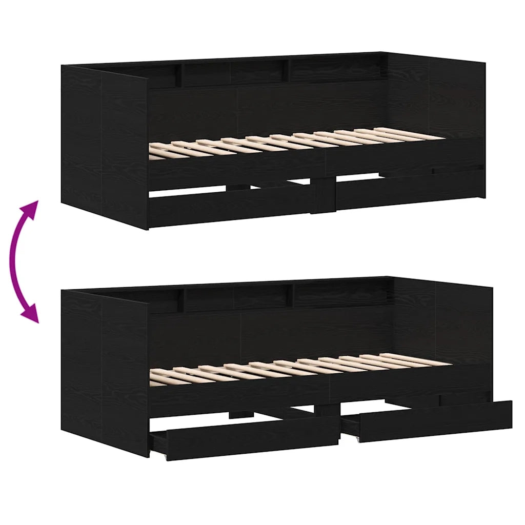 Letto singolo | Letto per adulti | Daybed con testiera Rovere Nero 90 x 200 cm Legno multistrato